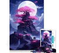 Puzzle Sakura Moon Tree pour Adultes, 1000 pièces, Jeu de réflexion, Anti-anxiété, Objet de Collection aux découpes soignées (38x26cm)