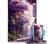 Puzzle Sakura Street Printemps Anime pour Adolescents 1000 pièces Jeu de réflexion Amusant et Relaxant Découpe précise Cadeau Festif (38x26cm)