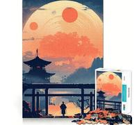 Puzzle samouraï au Coucher du Soleil Japonais, 1000 pièces, Difficile, pour Adultes, Jeu de logique Fine, Calme et Amusant, Bords Nets, Cadeau attentionné (38x52cm)