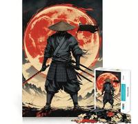 Puzzle samouraï avec Lune Rouge 1000 pièces pour Adolescents, Jeu d'entraînement cérébral, Moment de détente, Art à Assembler, Cadeau saisonnier (38x52cm)
