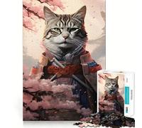 Puzzle samouraï Chat Rose 1000 pièces pour Adultes, Exercice cérébral, Anti-Stress, décoration Murale aux Bords précis (38x26cm)