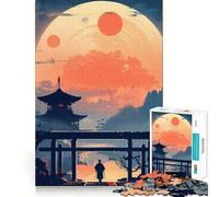 Puzzle samouraï Coucher de Soleil Japonais 1000 pièces pour Adultes Stimule la mémoire, Plaisir en Groupe, Bords Nets, Cadeau élégant (50x75cm)