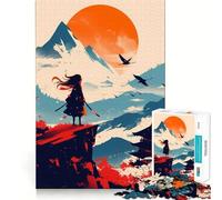 Puzzle Samouraï Coucher de Soleil pour Adultes 1000 Pièces Jeu de Réflexion Attente Calme Passe-Temps Design à Assembler Cadeau de Fêtes (38x52cm)