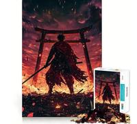 Puzzle Samouraï en Flammes pour Adolescents 1000 Pièces Stimule la mémoire Soulagement de la Tension Bordure serrée Belle œuvre d'art (50x75cm)