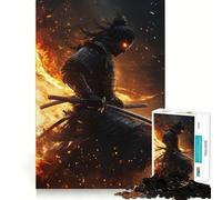 Puzzle Samouraï en Flammes pour Adolescents 1000 Pièces Stimule la mémoire Soulagement de la Tension Bordure serrée Belle œuvre d'art (50x75cm)