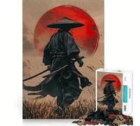 Puzzle samouraï Japonais Lune Rouge 1000 pièces pour Adolescents, Jeu Intelligent, Jeu de Groupe, Assemblage d'image, décoration Murale (38x52cm)