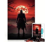 Puzzle samouraï Japonais Red Moon 1000 pièces pour Adolescents Renforce la mémoire Détente et Amusement garantis Bords Lisses Liste de souhaits du Père Noël (50x75cm)