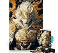 Puzzle Samouraï Lion Blanc 1000 Pièces pour Adolescents Jeu de Stimulation Mentale Assemblage Solide et Sécurisé Activité Amusante en Famille Le Soir (38x26cm)