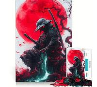 Puzzle samouraï sous la Lune de Sang 1000 pièces pour Adolescents, Jeu d'entraînement cérébral, Moment de détente, Art à Assembler, Cadeau saisonnier (38x26cm)