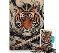 Puzzle Samouraï Tigre 1000 pièces pour Adultes Stimule la mémoire Jeu de société Bords Nets Cadeau élégant (38x52cm)