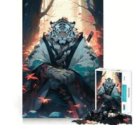 Puzzle samouraï Tigre Blanc 1000 pièces,Jeu de développement cognitif,Surface Lisse sans bavures,activité relaxante en Groupe à l'intérieur (38x52cm)