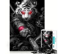 Puzzle Samouraï Tigre Blanc pour Adultes,1000 pièces,Jeu de Concentration,découpe de précision,Bords Lisses,défi Amusant pour Passer Le Temps (38x26cm)