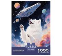Puzzle Samoyède 1000 Pièces en Carton pour Adultes Enfants Jeu De Détente Familial Puzzle Samoyède Vaisseau Spatial Cadeau Anniversaire Décoration Intérieure 38x26cm/1000pcs