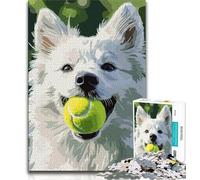 Puzzle Samoyède Jouant au Tennis 1000 pièces pour Adolescents, Anti-Stress, Vacances à la Maison, avec Affiche Assortie et Feuille de Questions 38x26cm