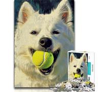 Puzzle Samoyède Jouant au Tennis 1000 pièces pour Adultes et Adolescents, Aide Le Cerveau à exercer des Jouets addictifs pour cultiver la Patience, adapté aux Couples (75x50cm)