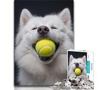 Puzzle Samoyède Jouant au Tennis 1000 pièces pour Adultes et Adolescents, Aide Le Cerveau à exercer des Jouets addictifs pour cultiver la Patience Une œuvre d'art (75x50cm)