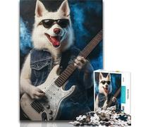 Puzzle Samoyède Jouant de la Guitare 1000 pièces pour Adolescents, Anti-Stress, Vacances à la Maison, avec Affiche et fiche de Questions Assorties (38x26cm)