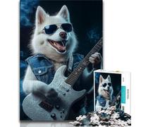 Puzzle Samoyède Jouant de la Guitare 1000 pièces pour Adultes et Adolescents, Aide Le Cerveau à exercer des Jouets addictifs pour cultiver la Patience, Jeu de défi Unique 38x26cm