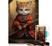 Puzzle Samurai Cat 1000 pièces pour Adolescents, Jeu de logique Solide, Moment Serein, Bords Nets, Cadeau créatif (38x26cm)