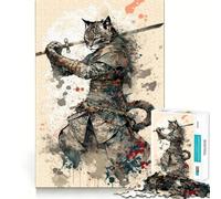 Puzzle Samurai Cat 1000 pièces pour Adultes et Adolescents Se Souvenir, Construire Lentement, apprécier, découpe précise, œuvre d'art à Collectionner (38x52cm)