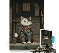 Puzzle Samurai Cat 1000 pièces pour Adultes, Jeu de logique Fine, Loisirs, Bords Nets, Objet de Collection (38x52cm)