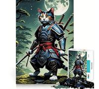 Puzzle Samurai Cat Japan 1000 pièces pour Adolescents, Jeu Intelligent, Jeu de Groupe, Assemblage d'image, décoration Murale (50x75cm)
