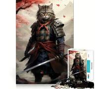 Puzzle Samurai Cat Japan 1000 pièces pour Adultes Renforce la mémoire, soulage Le Stress, qualité supérieure, Cadeau d'anniversaire (38x26cm)