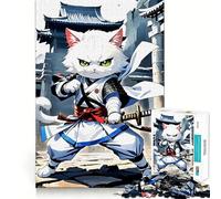 Puzzle Samurai Cat Japan pour Adolescents, 1000 pièces, Jeu de réflexion, Design Relaxant, Assemblage, Cadeau de qualité (38x52cm)
