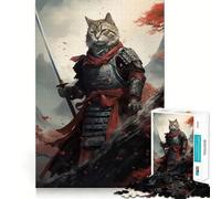 Puzzle Samurai Cat Japan pour Adolescents, 1000 pièces, pour stimuler la mémoire et soulager la Tension, Pièce d'art aux Bords Nets (50x75cm)
