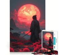 Puzzle Samurai Cherry Moon Japan, 1000 pièces, Difficile, pour Adultes, Jeu de logique Fine, Calme et Amusant, Bords Nets, Cadeau attentionné (38x52cm)