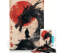 Puzzle Samurai Dragon Soleil Rouge pour Adolescents 1000 pièces Décoration Murale apaisante et Amusante aux découpes nettes (38x52cm)