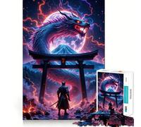 Puzzle Samurai Dragon Super Moon Difficile pour Adultes 1000 Pièces Soulagement et Calme Découpe Lisse Cadeau Classique (50x75cm)