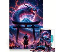 Puzzle Samurai Dragon Super Moon pour Adolescents, 1000 pièces, pour stimuler la mémoire, soulager la Tension, Bords serrés, œuvre d'art (38x26cm)