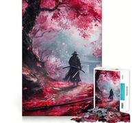 Puzzle Samurai Fleurs de Cerisier 1000 Pièces pour Adultes Améliore la Mémoire Paisible et Amusant Bordure Aiguë Cadeau de Fêtes (38x52cm)