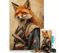 Puzzle Samurai Fox 1000 pièces pour Adultes Développement de la mémoire Loisirs Doux Design d'assemblage Collection Artistique (38x26cm)