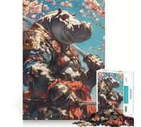 Puzzle Samurai Hippo Fleurs de Cerisier 1000 Pièces pour Adolescents Jeu de Logique et de Train Silencieux et Amusant Découpe Lisse Joli Cadeau (50x75cm)