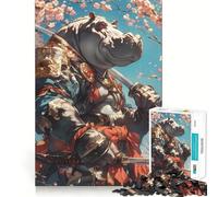 Puzzle Samurai Hippo Fleurs de Cerisier 1000 Pièces pour Adolescents Jeu de Logique et de Train Silencieux et Amusant Découpe Lisse Joli Cadeau (38x52cm)