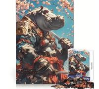 Puzzle Samurai Hippo Fleurs de Cerisier 1000 Pièces pour Adolescents Jeu de Logique et de Train Silencieux et Amusant Découpe Lisse Joli Cadeau (50x75cm)