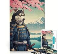 Puzzle Samurai Husky Mont Fuji 1000 pièces pour Adolescents Jeu de logique Puissant Sérénité Bords Nets Cadeau créatif (50x75cm)