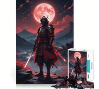 Puzzle Samurai Moon Red Japan pour Adultes, 1000 pièces, Jeu de réflexion, Anti-anxiété, pièce de Collection aux découpes soignées (38x52cm)