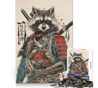 Puzzle Samurai Raccoon 1000 pièces pour Adolescents, Jeu de logique et de logique, Passe-Temps Calme, Bords Lisses, Cadeau de qualité supérieure (38x26cm)