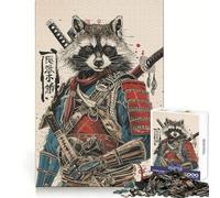 Puzzle Samurai Raccoon 1000 pièces pour Adultes Stimule la mémoire, soulage l'anxiété, Bords précis, Surprise de Noël (38x52cm)