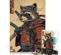 Puzzle Samurai Raccoon Difficile pour Adultes 1000 Pièces Jeu de Logique et d'Érudition pour Famille Découpe Précise Pièce de Collection (38x52cm)