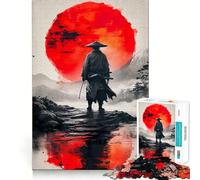 Puzzle Samurai Red Moon Japan pour Adolescents, 1000 pièces, Jeu de logique Stimulant, Divertissement d'intérieur, Bords de qualité supérieure, Cadeau mémorable (38x26cm)