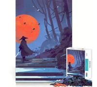 Puzzle Samurai Red Moon pour Adolescents 1000 pièces Décoration Murale apaisante et Amusante aux découpes nettes (38x52cm)