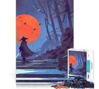Puzzle Samurai Red Moon pour Adolescents, 1000 pièces, défi intellectuel, Jeu Relaxant et Amusant, découpe précise, Cadeau Festif (38x26cm)