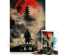 Puzzle Samurai Solitude Lune Rouge, 1000 pièces, Difficile, pour Adultes, Jeu de logique Fine, Calme et Amusant, Bords Nets, Cadeau attentionné (38x52cm)