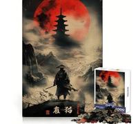 Puzzle Samurai Solitude Lune Rouge, 1000 pièces, Difficile, pour Adultes, Jeu de logique Fine, Calme et Amusant, Bords Nets, Cadeau attentionné (38x52cm)