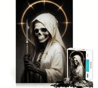 Puzzle Santa Muerte Blanc pour Adolescents,1000 pièces,activité ludique et stimulante,découpe Nette,Composants Robustes,idéale pour se réunir (38x52cm)