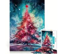 Puzzle Sapin de Noël Aquarelle 1000 pièces Jeu de mémorisation mentale Découpe de Haute précision Activité Manuelle Interactive Défi cérébral pour la Maison (50x75cm)